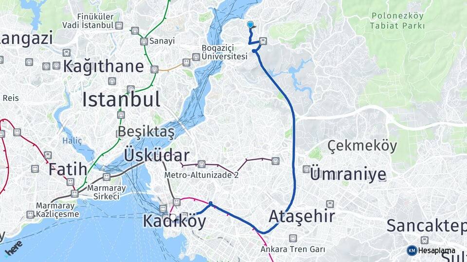 İstanbul Beykoz Çubuklu Kadıköy Arası Kaç Km - Yol Haritası