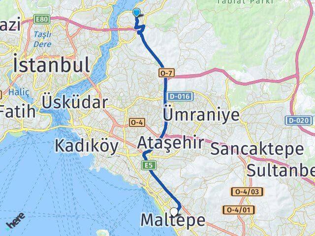İstanbul Beykoz Çubuklu Maltepe Arası Kaç Km - Yol Haritası