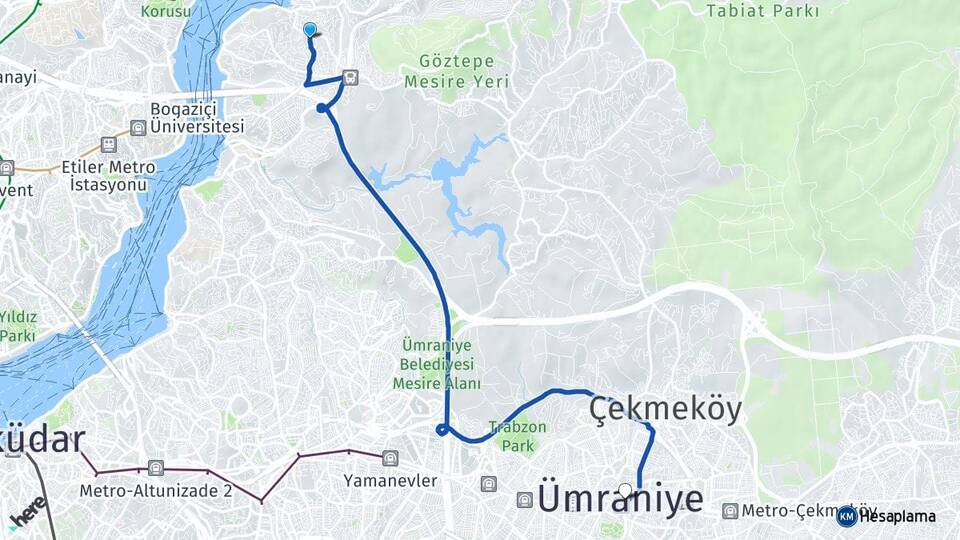 İstanbul Beykoz Çubuklu Ümraniye Arası Kaç Km - Yol Haritası