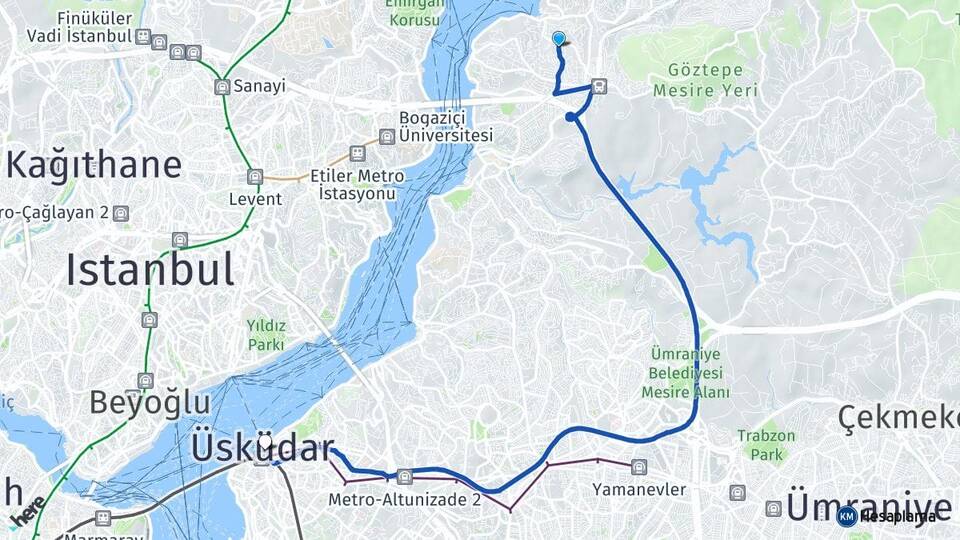 İstanbul Beykoz Çubuklu Üsküdar Arası Kaç Km - Yol Haritası