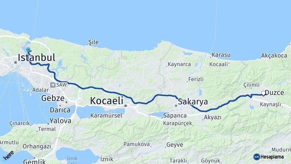 İstanbul Beykoz Düzce Arası Kaç Km - Yol Haritası