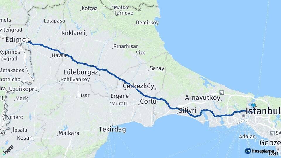İstanbul Beykoz Edirne Arası Kaç Km - Yol Haritası