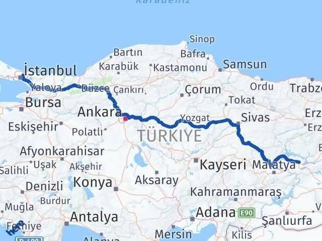 İstanbul Beykoz Elazığ Arası Kaç Km - Yol Haritası