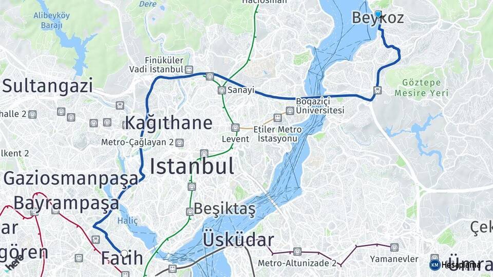 İstanbul Beykoz Fatih Arası Kaç Km - Yol Haritası
