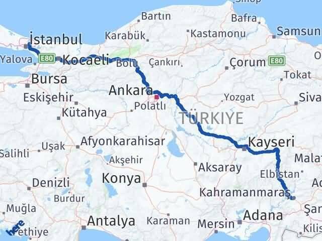 İstanbul Beykoz Kahramanmaraş Arası Kaç Km - Yol Haritası