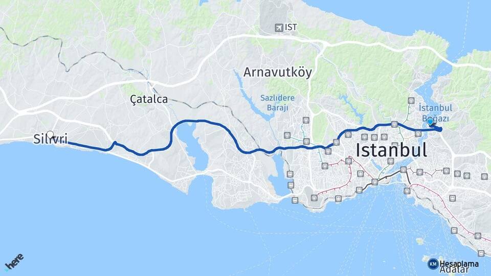 İstanbul Beykoz Kanlıca Silivri Arası Kaç Km - Yol Haritası