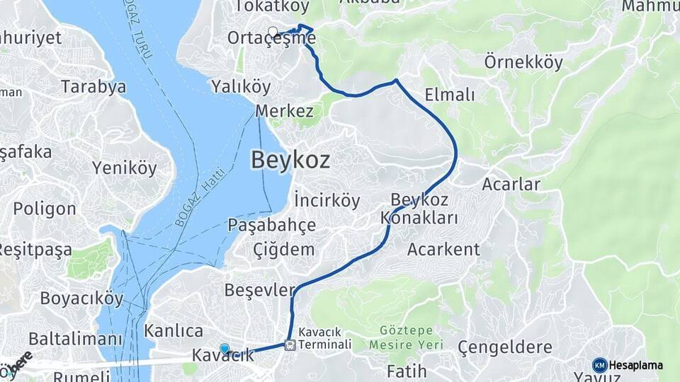 Kavacık Ortaçeşme Arası Kaç Km - Yol Tarifi