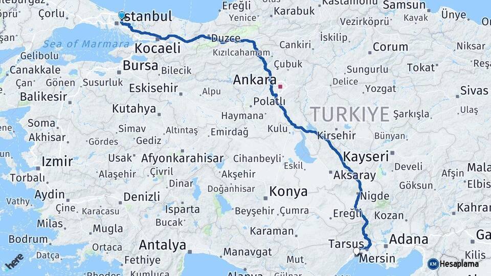 İstanbul Beykoz Mersin Arası Kaç Km - Yol Haritası