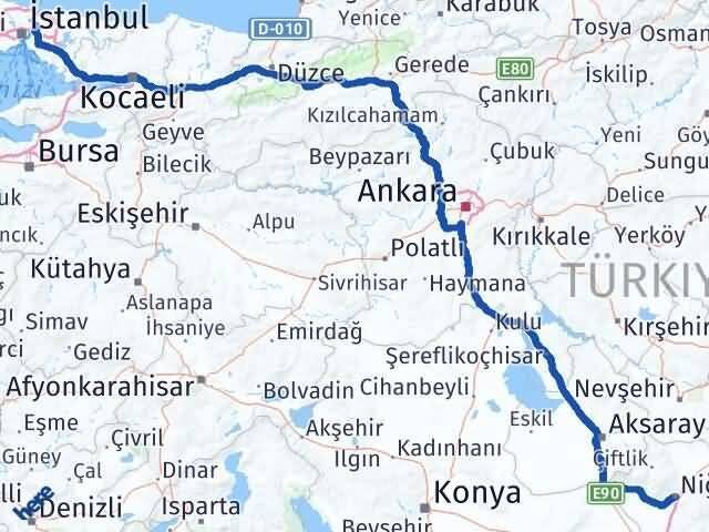 İstanbul Beykoz Niğde Arası Kaç Km - Yol Haritası