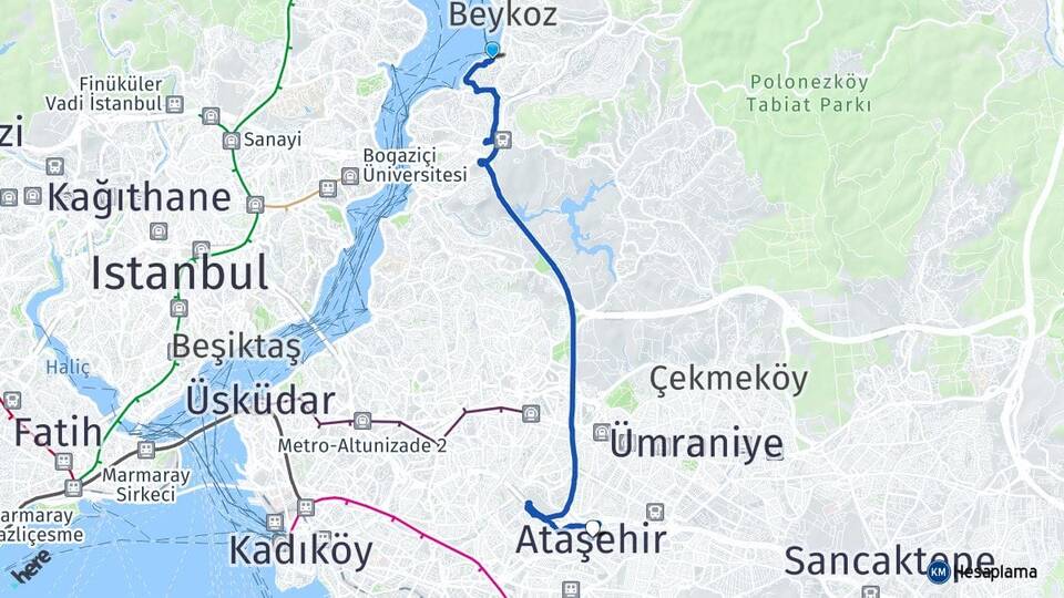 İstanbul Beykoz Paşabahçe Ataşehir Arası Kaç Km - Yol Haritası