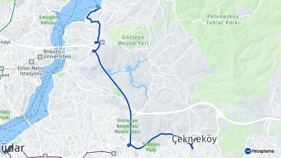 İstanbul Beykoz Paşabahçe Çekmeköy Arası Kaç Km - Yol Haritası