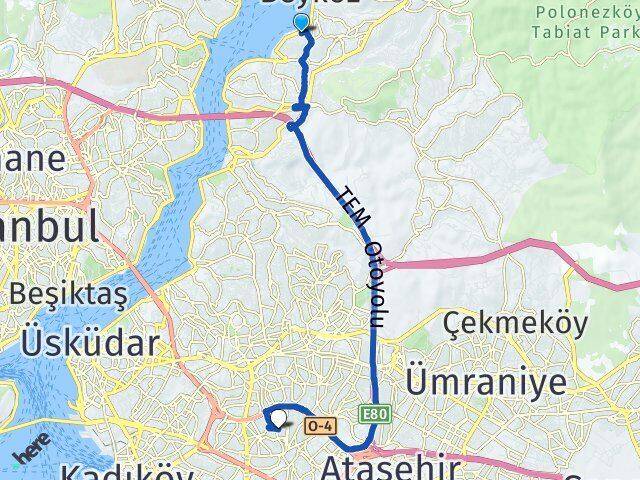 İstanbul Beykoz Paşabahçe Esatpaşa Ataşehir Arası Kaç Km - Yol Haritası