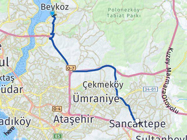 İstanbul Beykoz Paşabahçe Sancaktepe Arası Kaç Km - Yol Haritası