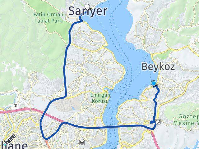 İstanbul Beykoz Paşabahçe Sarıyer Arası Kaç Km - Yol Haritası