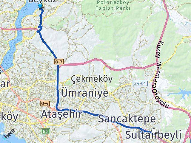İstanbul Beykoz Paşabahçe Sultanbeyli Arası Kaç Km - Yol Haritası