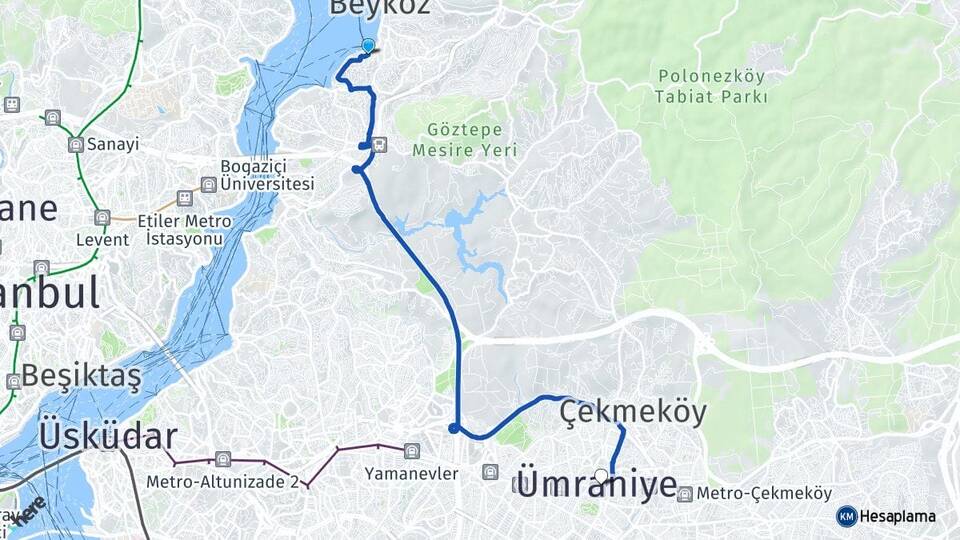 İstanbul Beykoz Paşabahçe Ümraniye Arası Kaç Km - Yol Haritası
