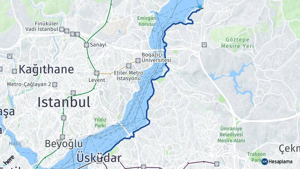 İstanbul Beykoz Paşabahçe Üsküdar Arası Kaç Km - Yol Haritası