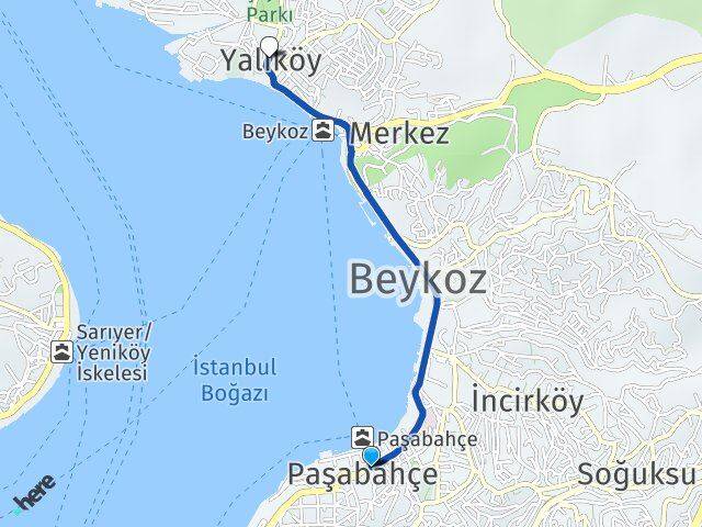 İstanbul Beykoz Paşabahçe Yalıköy Beykoz Arası Kaç Km - Yol Haritası