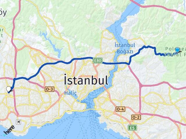 İstanbul Beykoz Polonezköy Halkalı Küçükçekmece Arası Kaç Km - Yol Haritası