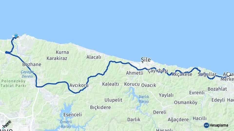 İstanbul Beykoz Riva Ağva Şile Arası Kaç Km - Yol Haritası