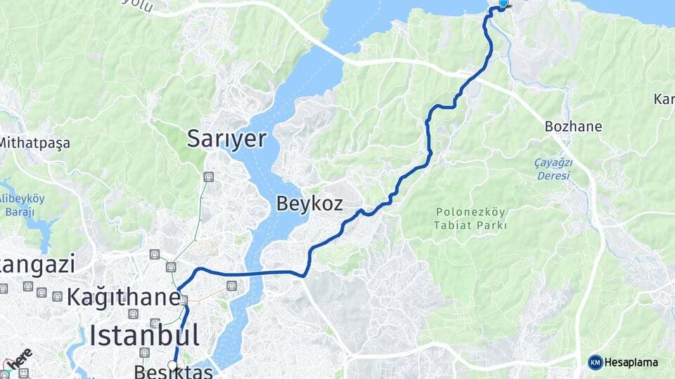 İstanbul Beykoz Riva Beşiktaş Arası Kaç Km - Yol Haritası
