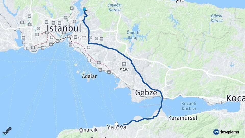 İstanbul Beykoz Yalova Arası Kaç Km - Yol Haritası