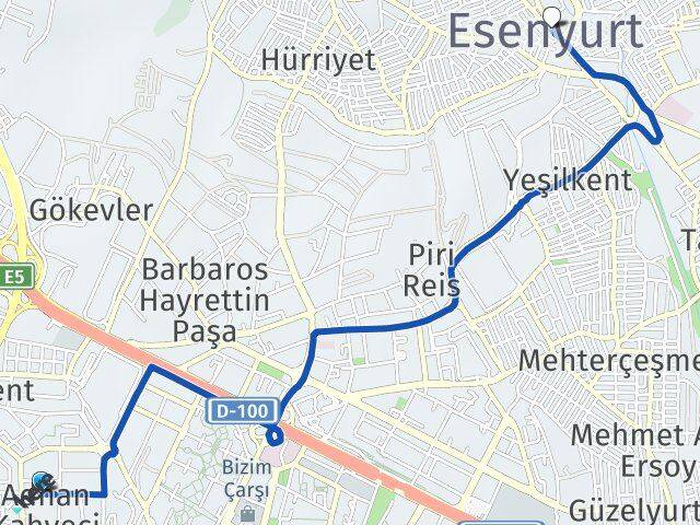 Adnan Kahveci Esenyurt Arası Kaç Km - Yol Tarifi