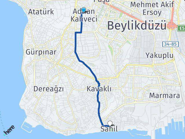 Adnan Kahveci Sahil Arası Kaç Km - Yol Tarifi