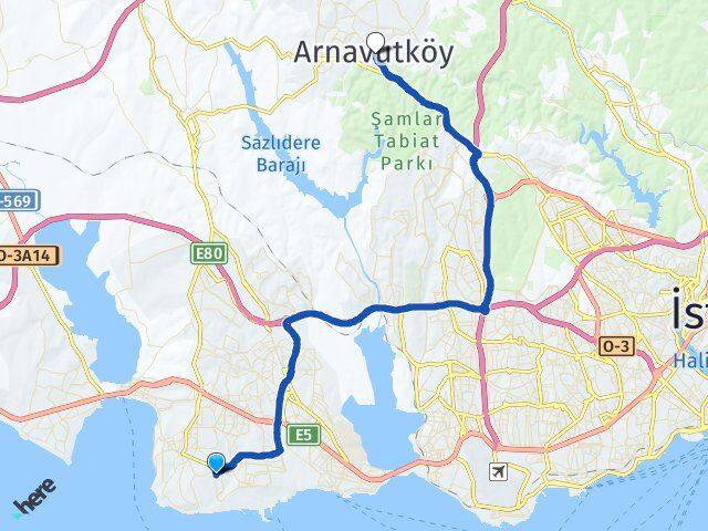 İstanbul Beylikdüzü Kavaklı Arnavutköy Arası Kaç Km - Yol Haritası