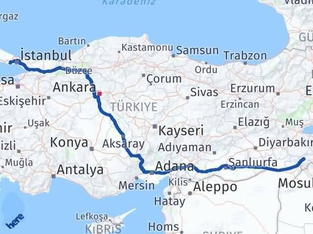 İstanbul Beylikdüzü Şırnak Arası Kaç Km - Yol Haritası