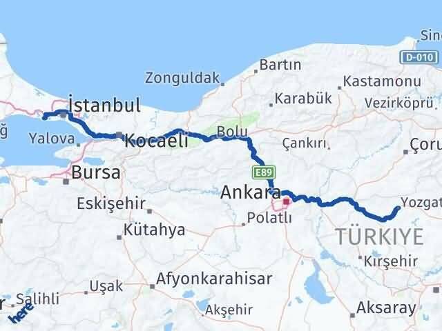 İstanbul Beylikdüzü Yozgat Arası Kaç Km - Yol Haritası