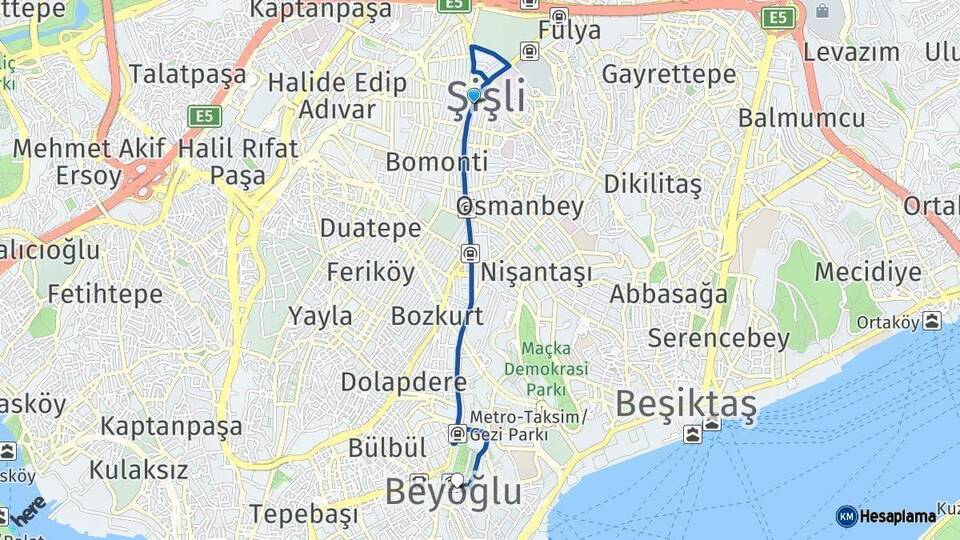 İstanbul Beyoğlu Arası Kaç Km - Yol Haritası