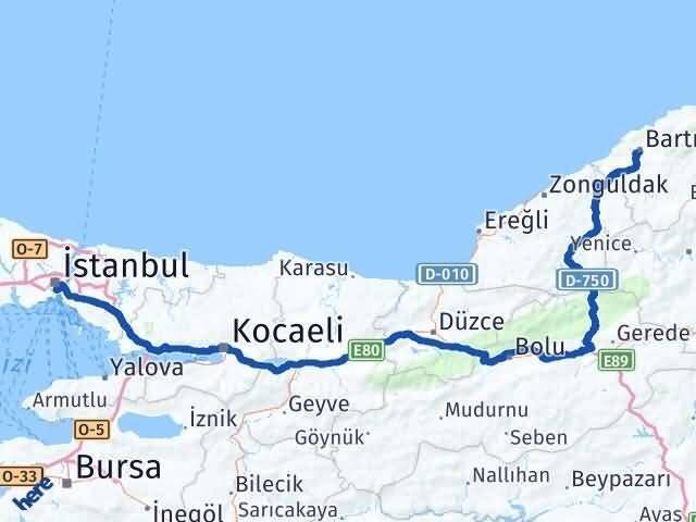 İstanbul Beyoğlu Bartın Arası Kaç Km - Yol Haritası