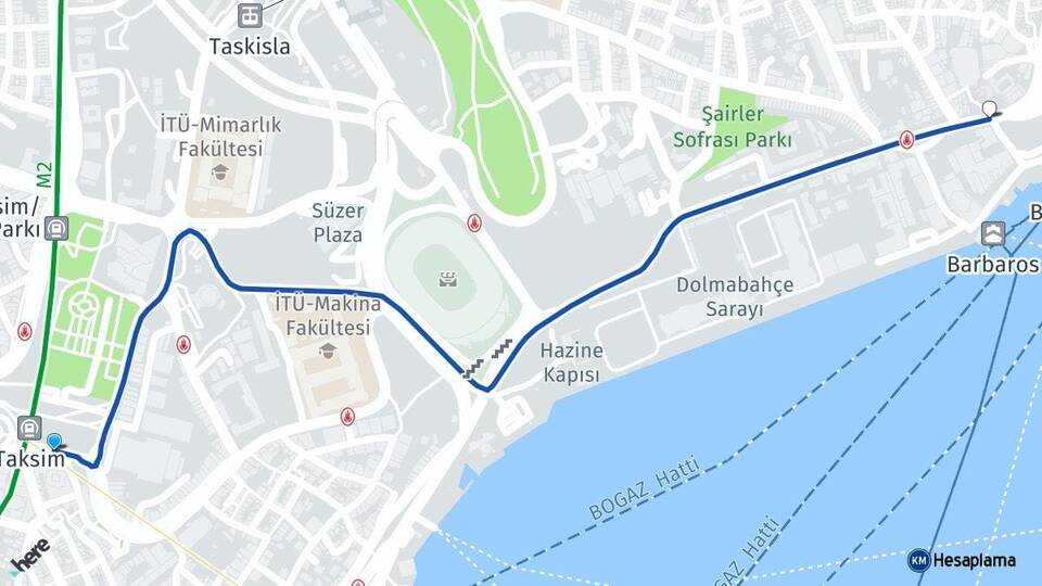 İstanbul Beyoğlu Beşiktaş Arası Kaç Km - Yol Haritası