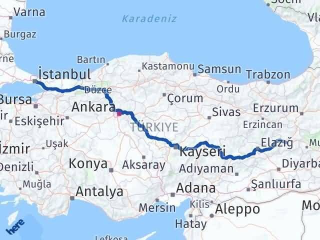 İstanbul Beyoğlu Bingöl Arası Kaç Km - Yol Haritası