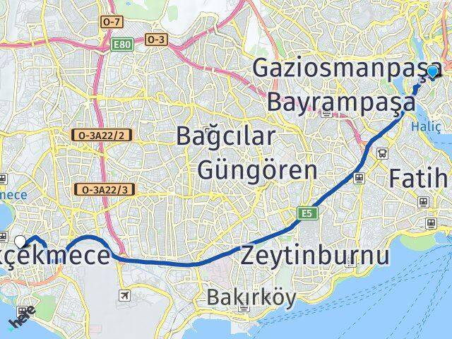Halıcıoğlu Küçükçekmece Arası Kaç Km - Yol Tarifi