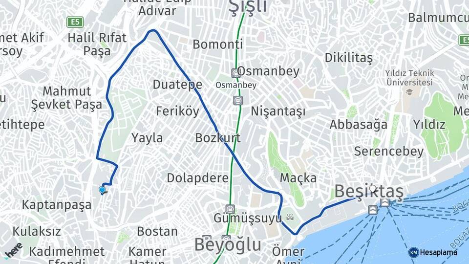 İstanbul Beyoğlu İstiklal Beşiktaş Arası Kaç Km - Yol Haritası