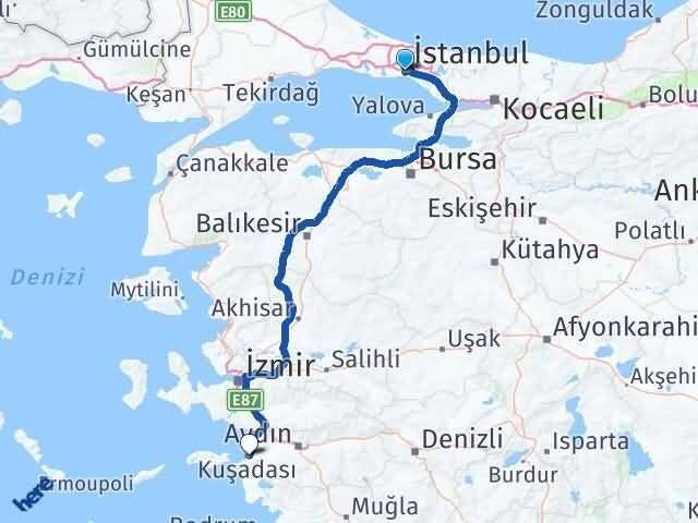 Kadıköy- Haydarpaşa İskelesi Kuşadası Arası Kaç Km - Yol Tarifi