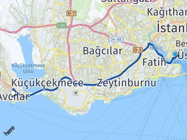 Karaköy İskelesi Avcılar Arası Kaç Km - Yol Tarifi