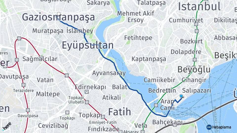Karaköy İskelesi Gaziosmanpaşa Arası Kaç Km - Yol Tarifi