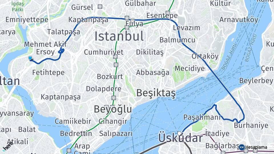 Sütlüce Üsküdar Arası Kaç Km - Yol Tarifi