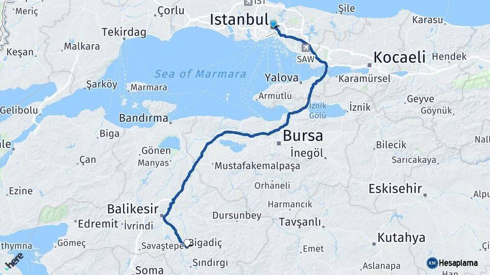 İstanbul Bigadiç Arası Kaç Km - Yol Tarifi
