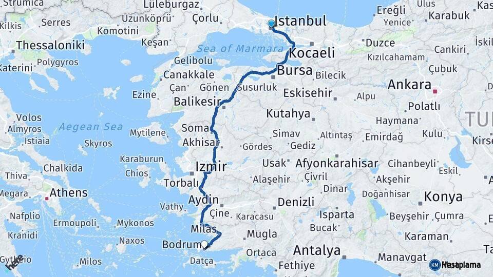 İstanbul Bodrum Muğla Arası Kaç Km - Yol Haritası
