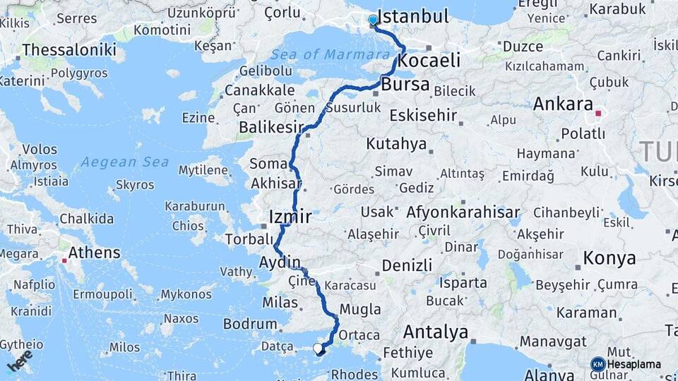 İstanbul Bozburun Marmaris Muğla Arası Kaç Km - Yol Haritası