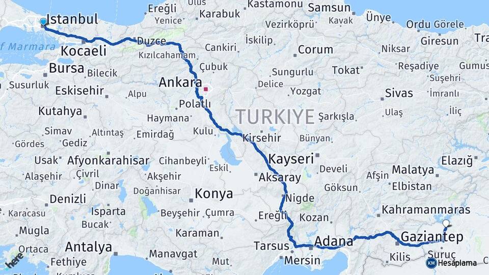 İstanbul Bozova Şanlıurfa Arası Kaç Km - Yol Haritası