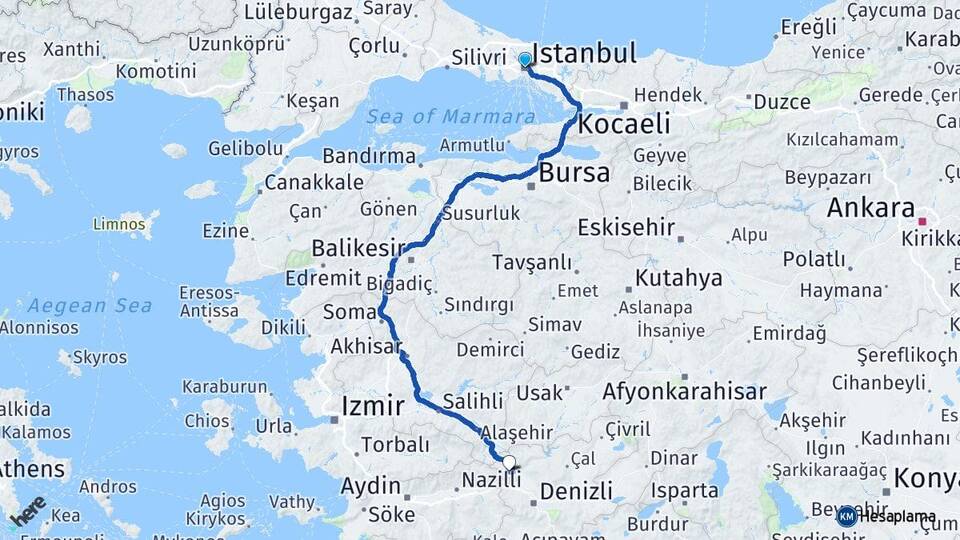 İstanbul Buldan Denizli Arası Kaç Km - Yol Haritası