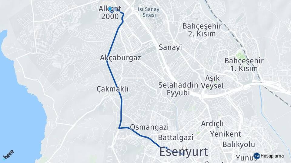 Alkent 2000 Esenyurt Arası Kaç Km - Yol Tarifi