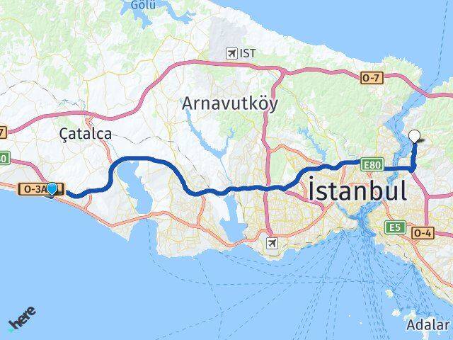 İstanbul Büyükçekmece Celaliye Beykoz Arası Kaç Km - Yol Haritası