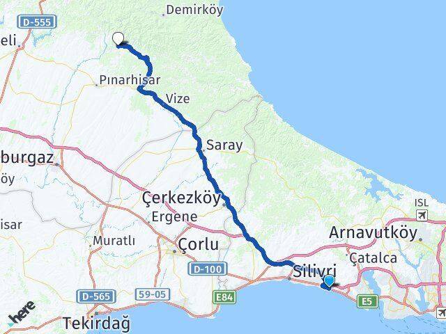 İstanbul Büyükçekmece Celaliye Evciler Pınarhisar Kırklareli Arası Kaç Km - Yol Haritası