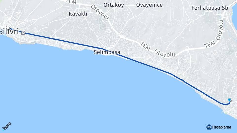 İstanbul Büyükçekmece Güzelce Silivri Arası Kaç Km - Yol Haritası